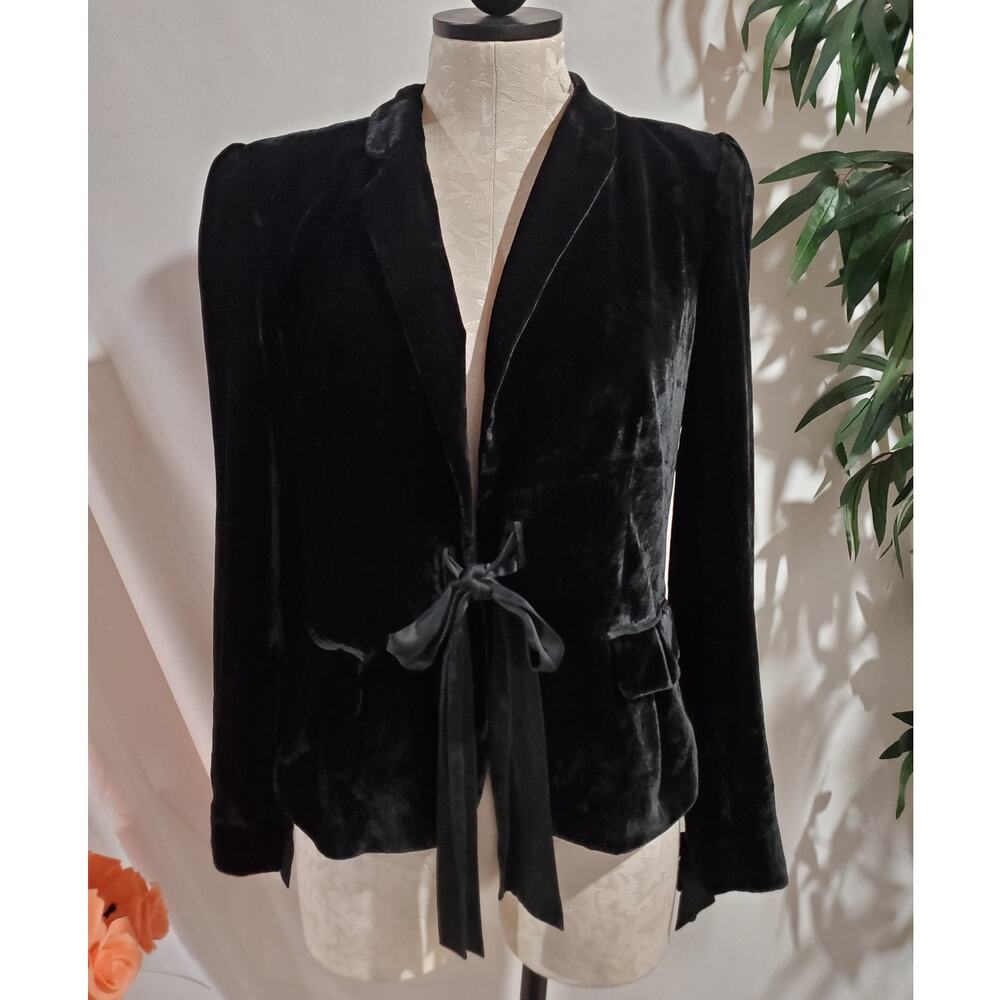 Calvin Klein Womens Velvet Silk Blend Bow Tie Blazer Jacket S Black Whimsigoth